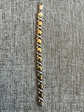 Two-Tone Gold plated on 925 sterling silver Link used Bracelet great condition.